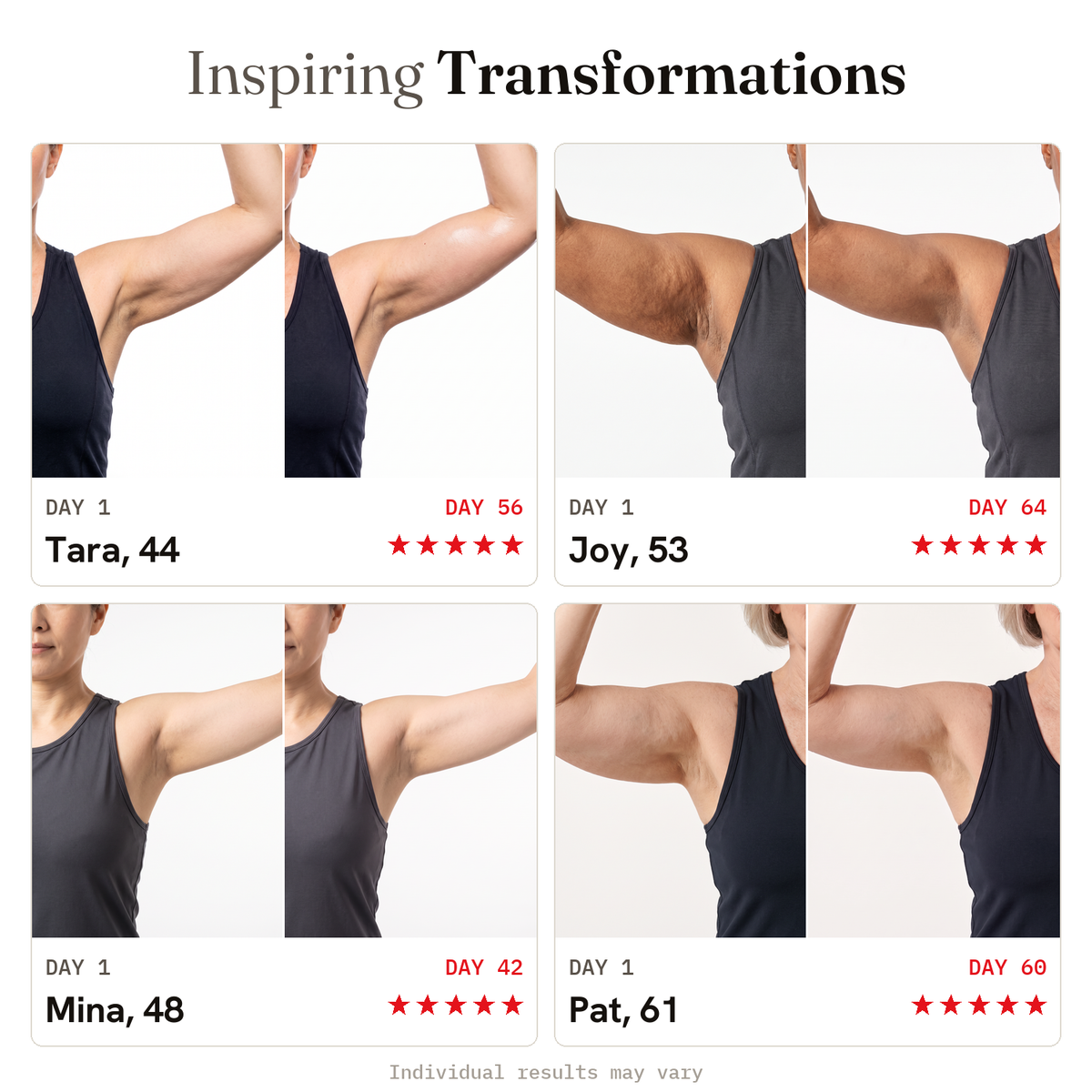 Inspiring transformations — firmer toned arms, less batwing sag