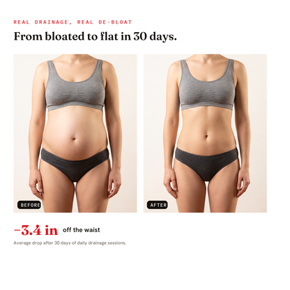 Before and after — from bloated to flat in 30 days, minus 3.4 inches off the waist